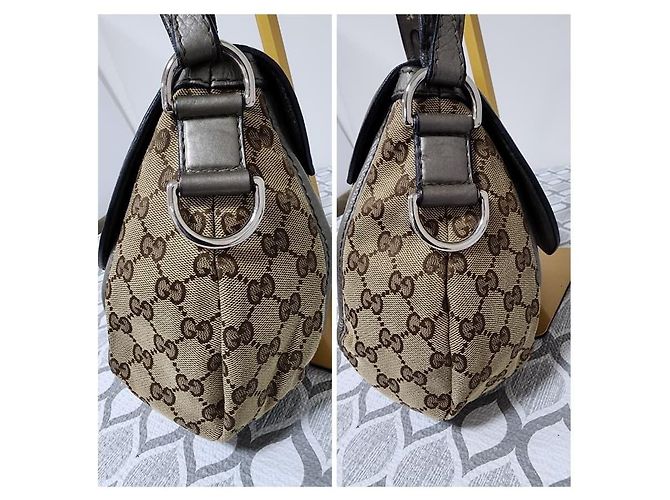 Bolso hobo Gucci Medium GG Canvas Techno Horsebit gris/beige - vista 6