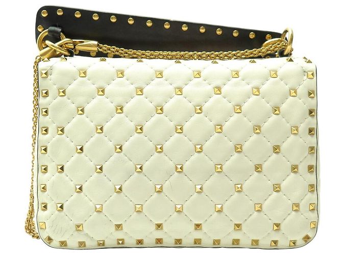 BORSO A SPALLA VALENTINO ROCKSTUD SPIKE MEDIO IN PELLE ECRU Crudo - vista 2