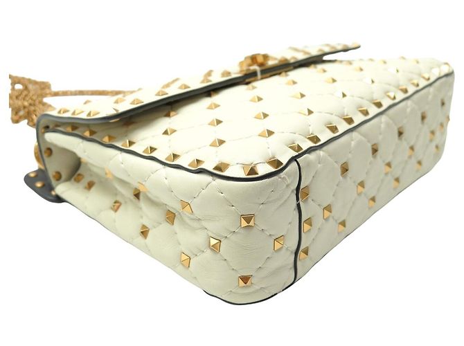 BORSO A SPALLA VALENTINO ROCKSTUD SPIKE MEDIO IN PELLE ECRU Crudo - vista 3