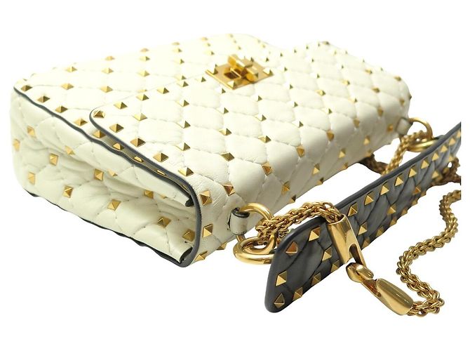 BORSO A SPALLA VALENTINO ROCKSTUD SPIKE MEDIO IN PELLE ECRU Crudo - vista 4