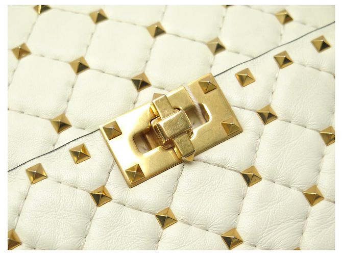 BORSO A SPALLA VALENTINO ROCKSTUD SPIKE MEDIO IN PELLE ECRU Crudo - vista 5