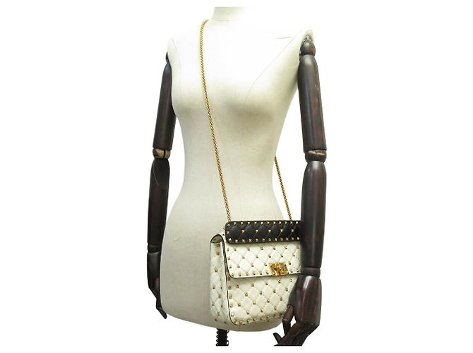 BORSO A SPALLA VALENTINO ROCKSTUD SPIKE MEDIO IN PELLE ECRU Crudo - vista 7