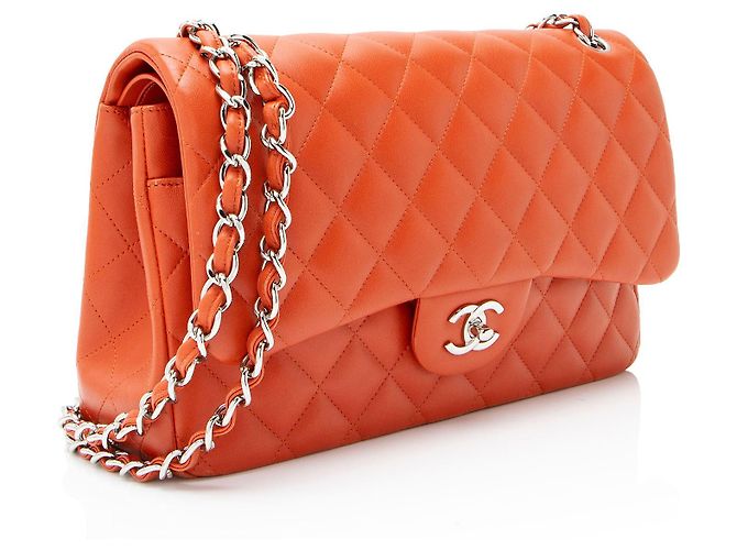 Gabrielle Borsa Chanel Classic Jumbo in Pelle di Agnello con Doppio Patta Arancione - vista 2