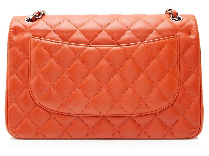 Gabrielle Borsa Chanel Classic Jumbo in Pelle di Agnello con Doppio Patta Arancione - vista 3