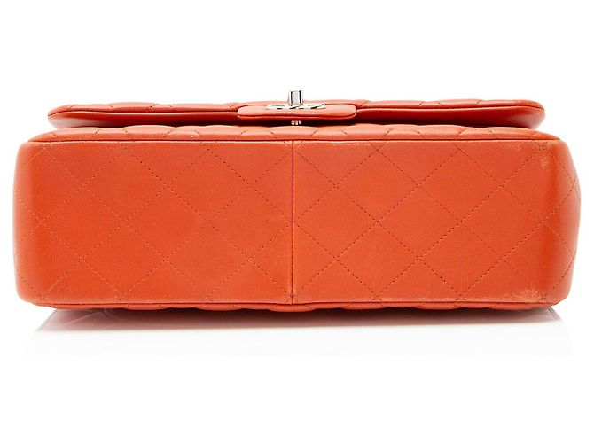 Gabrielle Borsa Chanel Classic Jumbo in Pelle di Agnello con Doppio Patta Arancione - vista 4