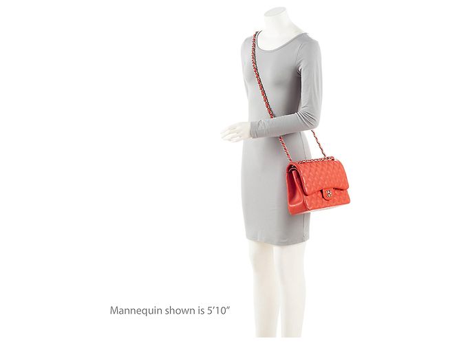Gabrielle Borsa Chanel Classic Jumbo in Pelle di Agnello con Doppio Patta Arancione - vista 5