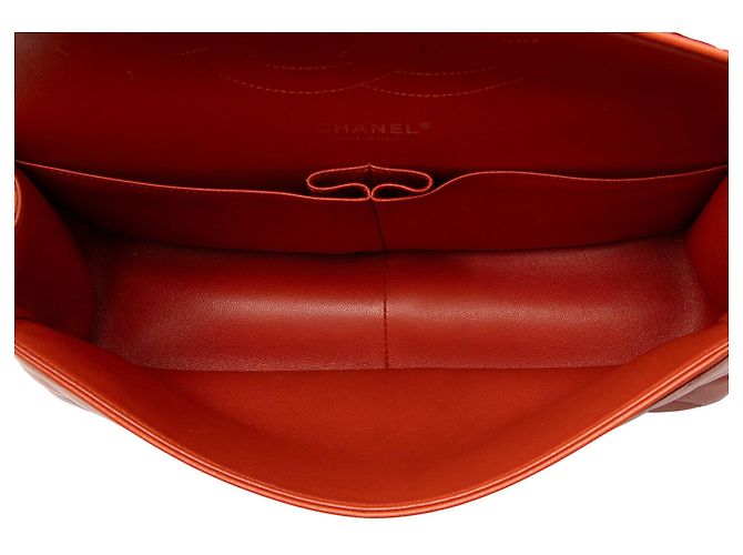 Gabrielle Borsa Chanel Classic Jumbo in Pelle di Agnello con Doppio Patta Arancione - vista 7