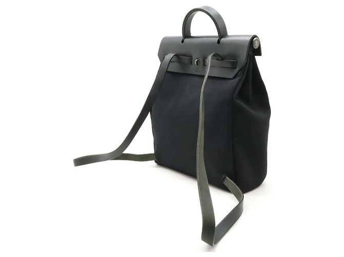 Borsa 2 in 1 Hermès Herbag Ad PM Toile Officier in pelle Nero - vista 2