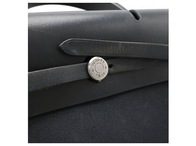 Borsa 2 in 1 Hermès Herbag Ad PM Toile Officier in pelle Nero - vista 7