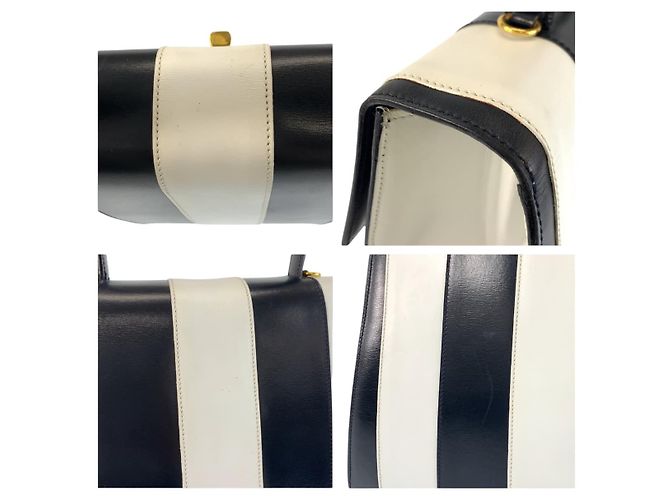 Céline Celine Vintage Turnlock Streifenleder-Handtasche Weiß - Ansicht 5