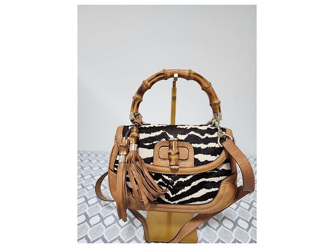 Gucci Bamboo Medium Handtasche braun/schwarz/weiß - Ansicht 10