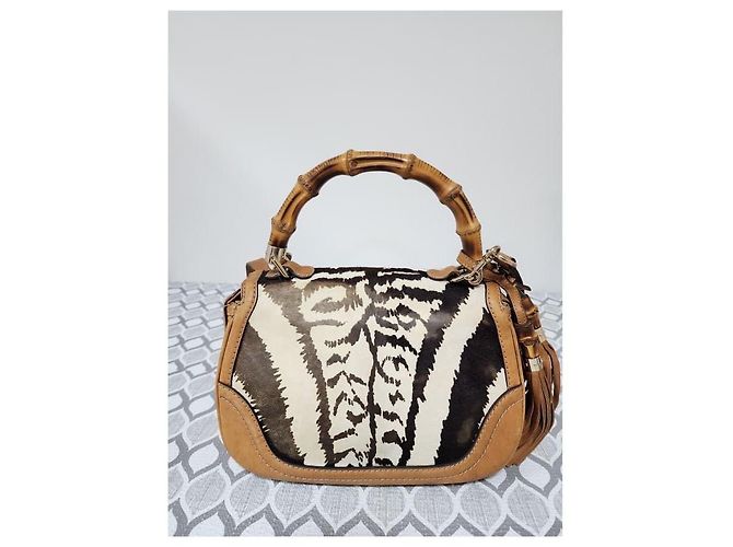 Gucci Bamboo Medium Handtasche braun/schwarz/weiß - Ansicht 2