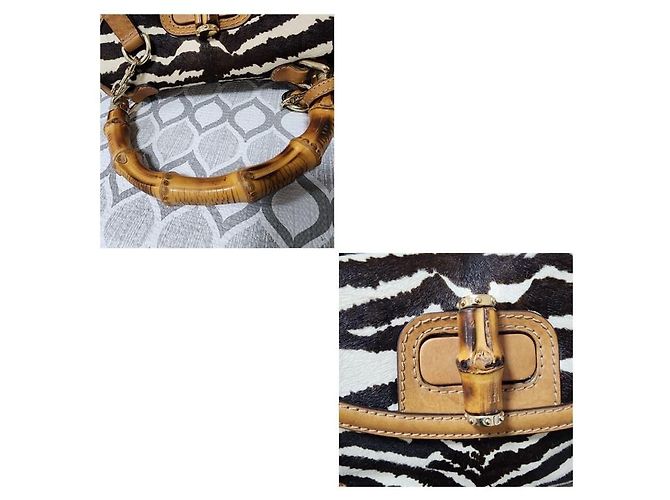 Gucci Bamboo Medium Handtasche braun/schwarz/weiß - Ansicht 6