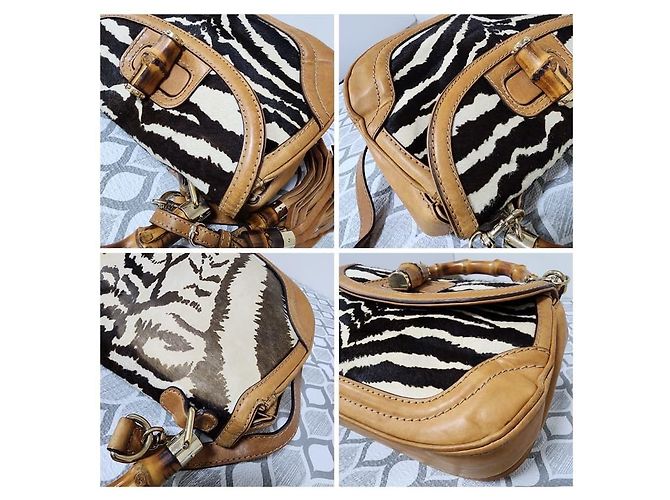 Gucci Bamboo Medium Handtasche braun/schwarz/weiß - Ansicht 8