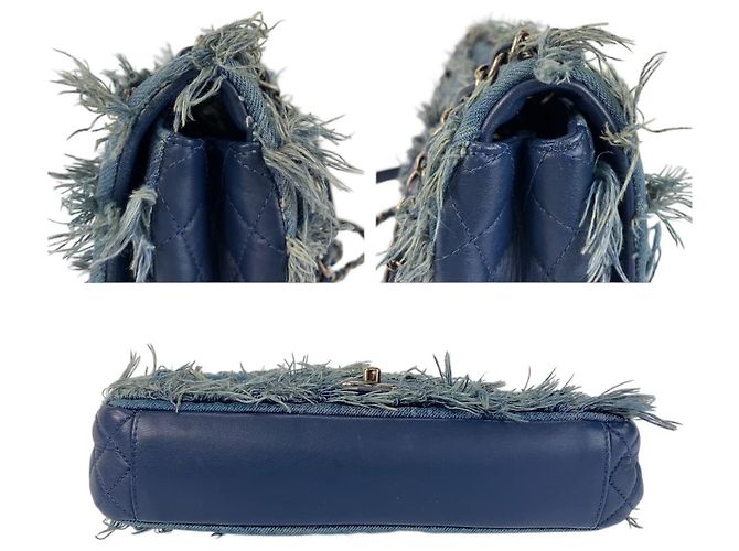 Chanel Denim-Leder Schultertasche mit Drehverschluss Blau - Ansicht 10