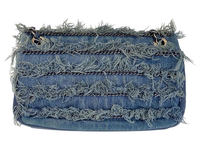 Chanel Denim-Leder Schultertasche mit Drehverschluss Blau - Ansicht 2