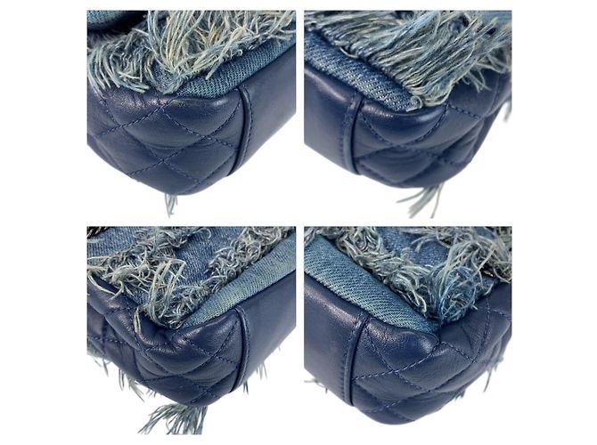 Chanel Denim-Leder Schultertasche mit Drehverschluss Blau - Ansicht 3