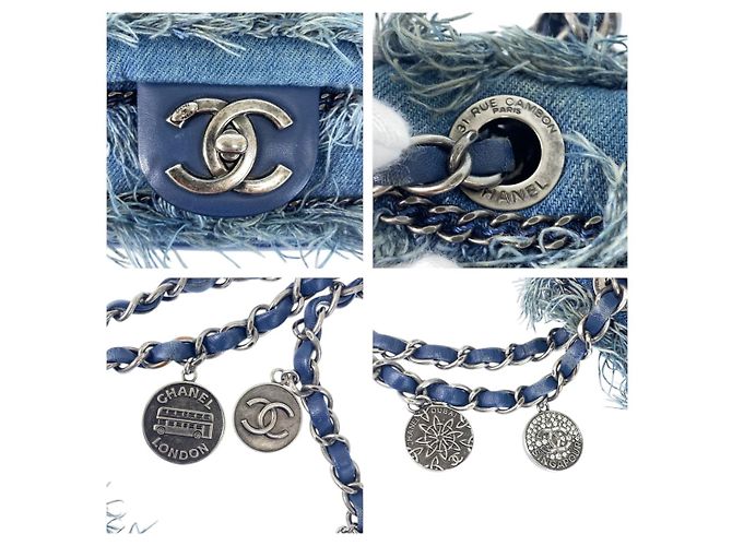 Chanel Denim-Leder Schultertasche mit Drehverschluss Blau - Ansicht 4