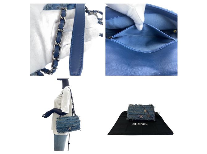 Chanel Denim-Leder Schultertasche mit Drehverschluss Blau - Ansicht 6