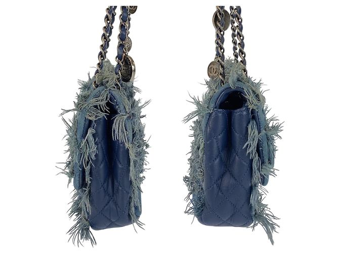 Chanel Denim-Leder Schultertasche mit Drehverschluss Blau - Ansicht 7