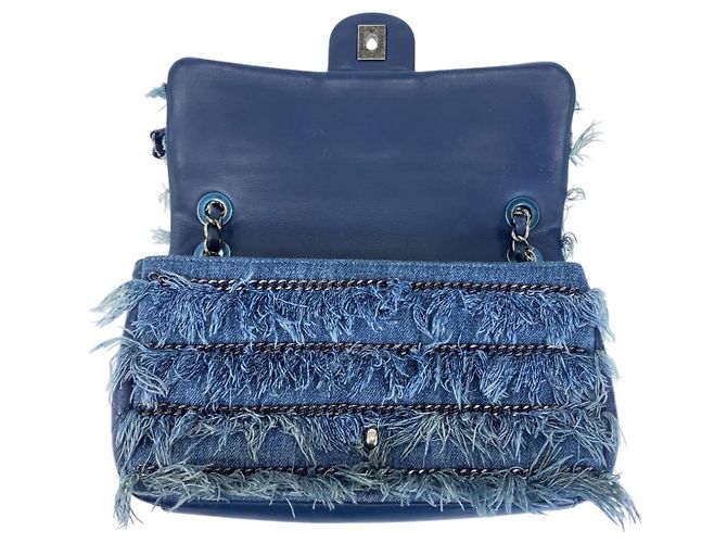 Chanel Denim-Leder Schultertasche mit Drehverschluss Blau - Ansicht 8