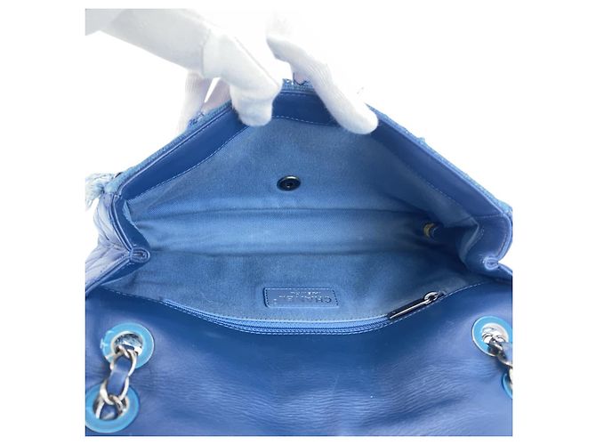 Chanel Denim-Leder Schultertasche mit Drehverschluss Blau - Ansicht 9