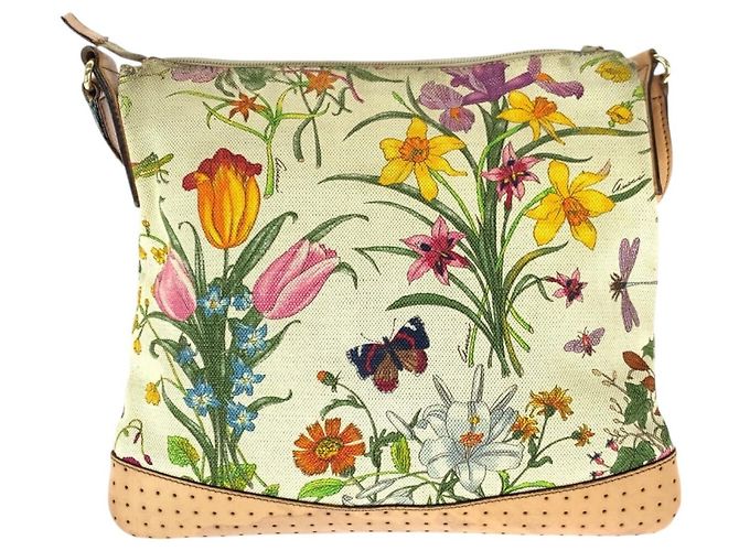 Borsa a Spalla in Tela e Pelle Gucci Flora Multicolore - vista 2