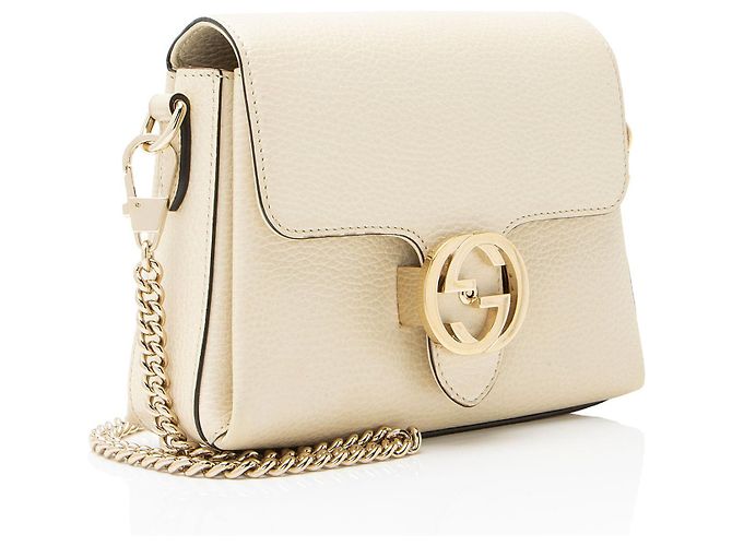 Pequena bolsa transversal de couro com G entrelaçado Gucci Marrom Bege - vista 2