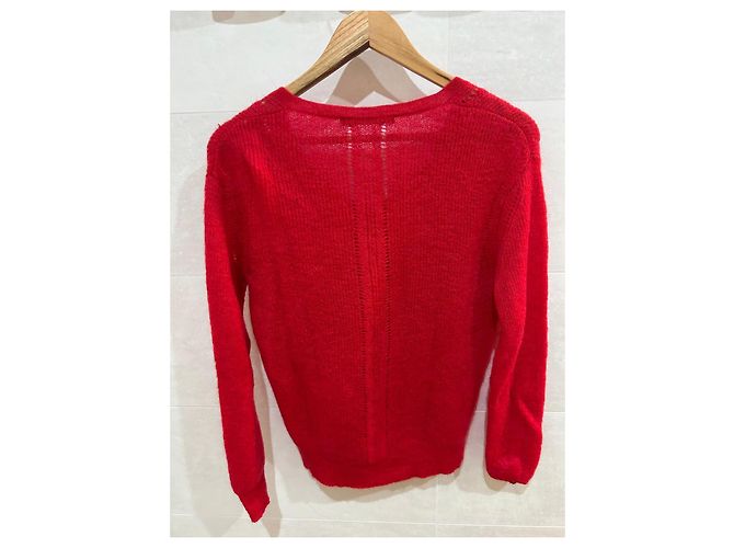 Comptoir Des Cotonniers Roter Mohair Pullover mit V Ausschnitt - Ansicht 2