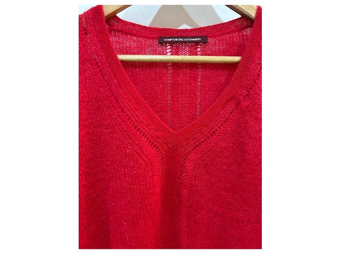 Comptoir Des Cotonniers Roter Mohair Pullover mit V Ausschnitt - Ansicht 3