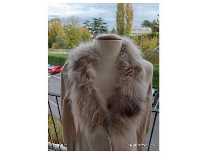 Blumarine lange Weste mit Fuchsfellkragen beige - Ansicht 2