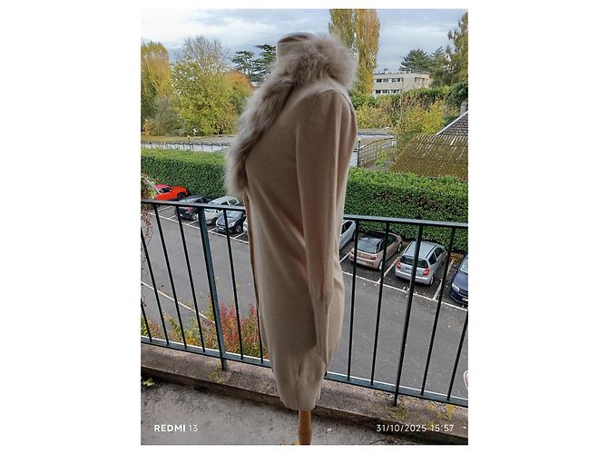 Blumarine lange Weste mit Fuchsfellkragen beige - Ansicht 6