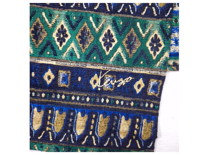 Kenzo stola in viscosa e seta 1990s Blu Verde - vista 3
