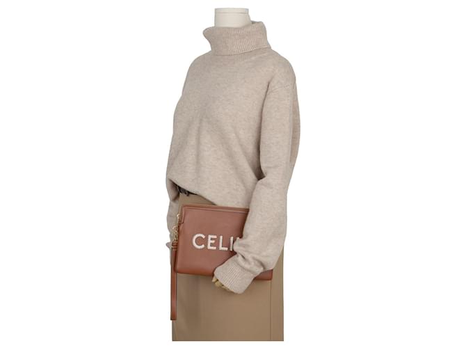 Céline Pochette piccola con tracolla e logo Marrone - vista 8