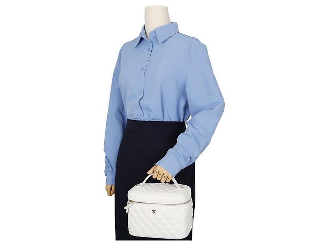 Vanity Chanel Borsa Tote con Manico Superiore in Caviale Bianco - vista 12