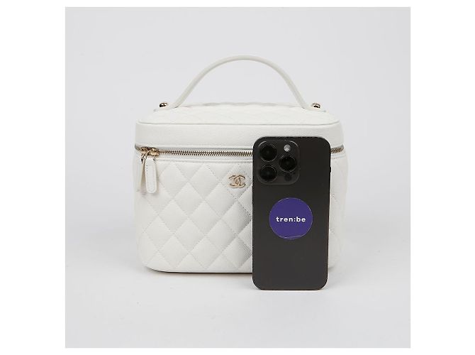 Vanity Chanel Borsa Tote con Manico Superiore in Caviale Bianco - vista 8