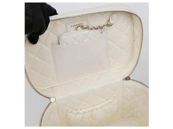 Vanity Chanel Borsa Tote con Manico Superiore in Caviale Bianco - vista 9