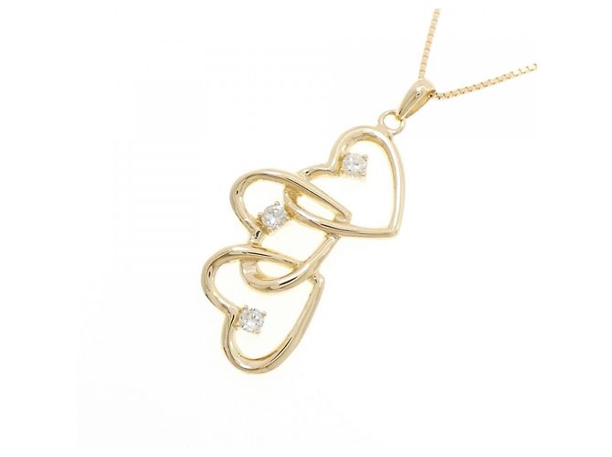 Autre Marque Au750 Drei-Stein-Herz-Diamant-Halskette Golden - Ansicht 3