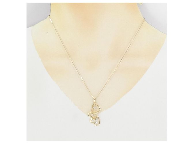 Autre Marque Au750 Drei-Stein-Herz-Diamant-Halskette Golden - Ansicht 6