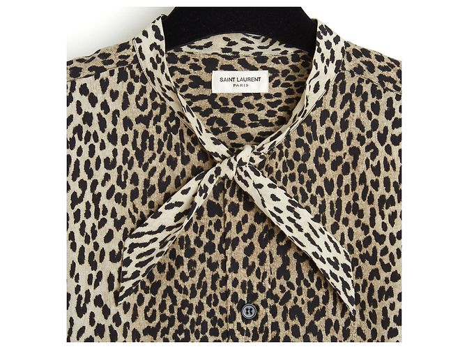 Saint Laurent 2013 Top Leopard Blusa de Crepé de Seda FR42 Slimane UK14 US10 YSL Estampado de leopardo - vista 2