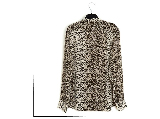 Saint Laurent 2013 Top Leopard Blusa de Crepé de Seda FR42 Slimane UK14 US10 YSL Estampado de leopardo - vista 4