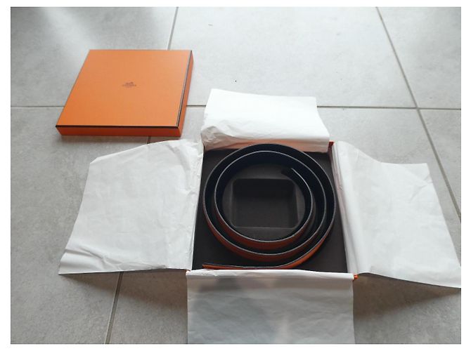 Cintura singola Hermès, larghezza 38mm, lunghezza 100 cm al foro centrale Nero Arancione - vista 2