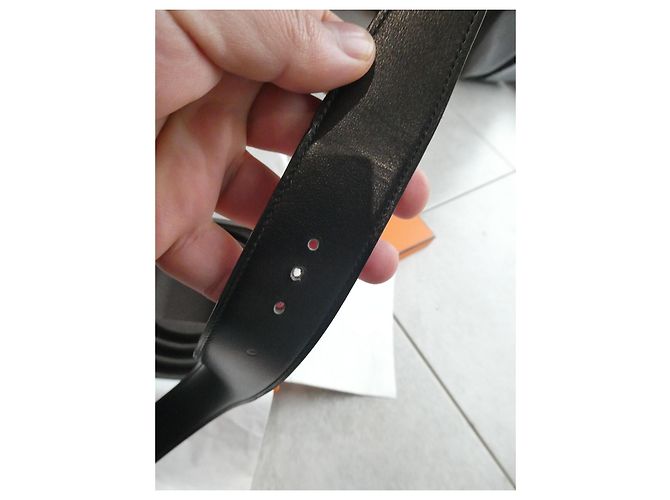 Cintura singola Hermès, larghezza 38mm, lunghezza 100 cm al foro centrale Nero Arancione - vista 5