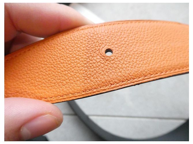 Cintura singola Hermès, larghezza 38mm, lunghezza 100 cm al foro centrale Nero Arancione - vista 8