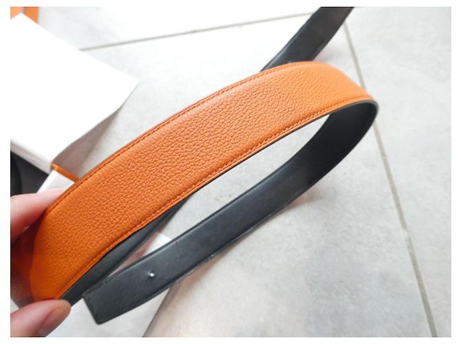 Cintura singola Hermès, larghezza 38mm, lunghezza 100 cm al foro centrale Nero Arancione - vista 9