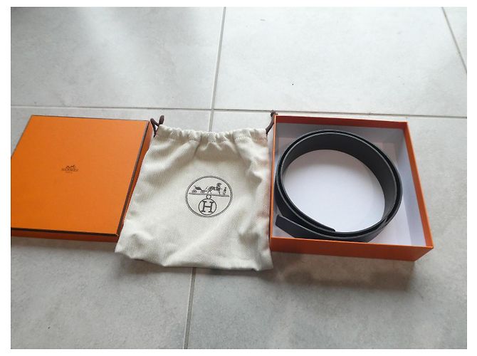Hermès Gürtel 38mm neu taupe/schwarz mit Box und Dustbag 90CMS - Ansicht 2