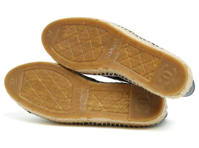 Espadrilles in Pelle Bicolore Chanel EU37 CC Blu Navy Scarpe Piane UK4 US6.5 - vista 5