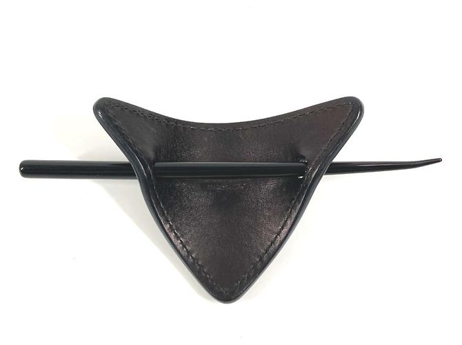 Fermaglio per capelli Kanzashi in pelle nera Prada - vista 2