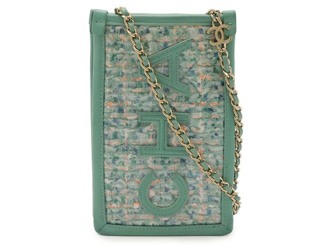 Borsa a spalla in tweed Chanel in blu-verde Multicolore Arancione - vista 2