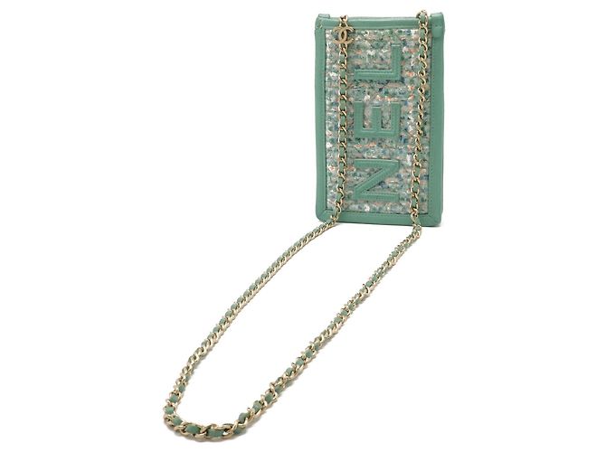 Borsa a spalla in tweed Chanel in blu-verde Multicolore Arancione - vista 3